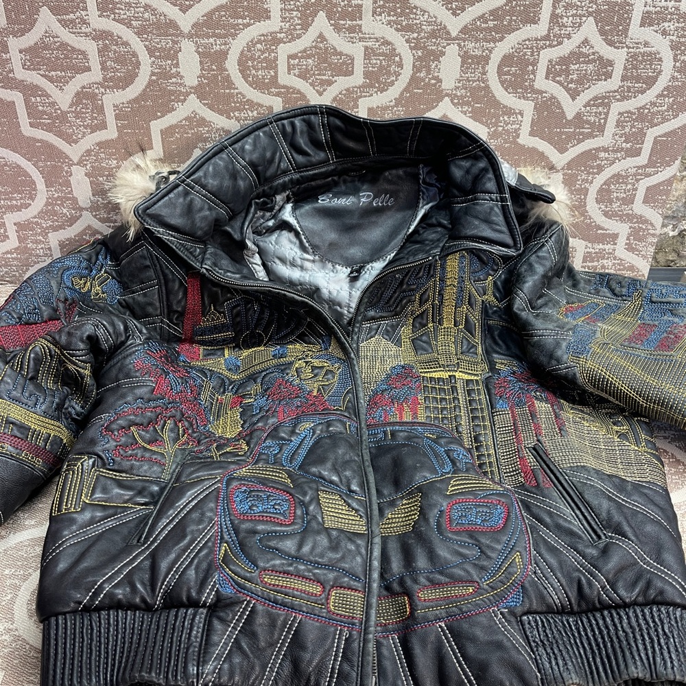 Boni Pelle Leather Coat With Rabbit fur trimmed hood